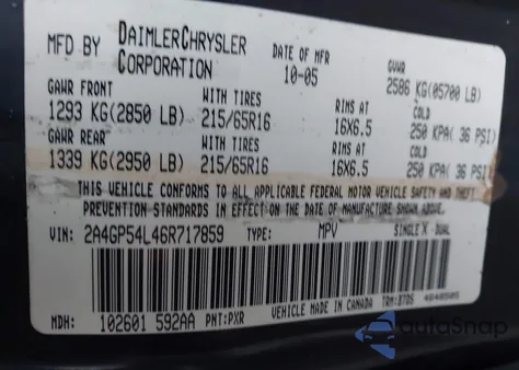 2006 Chrysler Town & Country Touring from USA, damaged, VIN 2A4GP54L46R717859